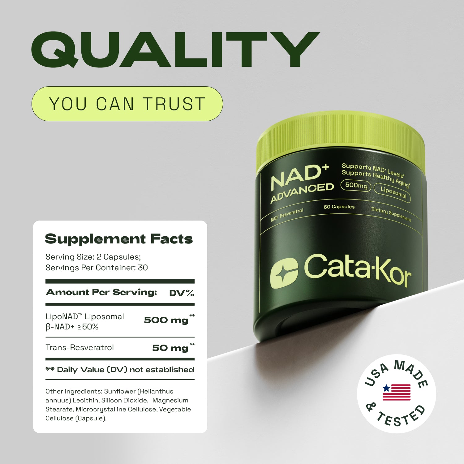 Cata-Kor NMN Supplement Alternative - Liposomal NAD Supplement 500 mg with Resveratrol